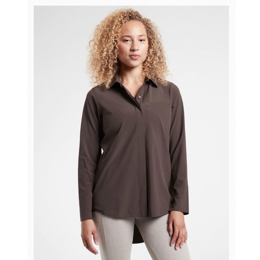 Athleta Urbanite Top Brown Long Sleeve Button Down Shirt 981471 Small